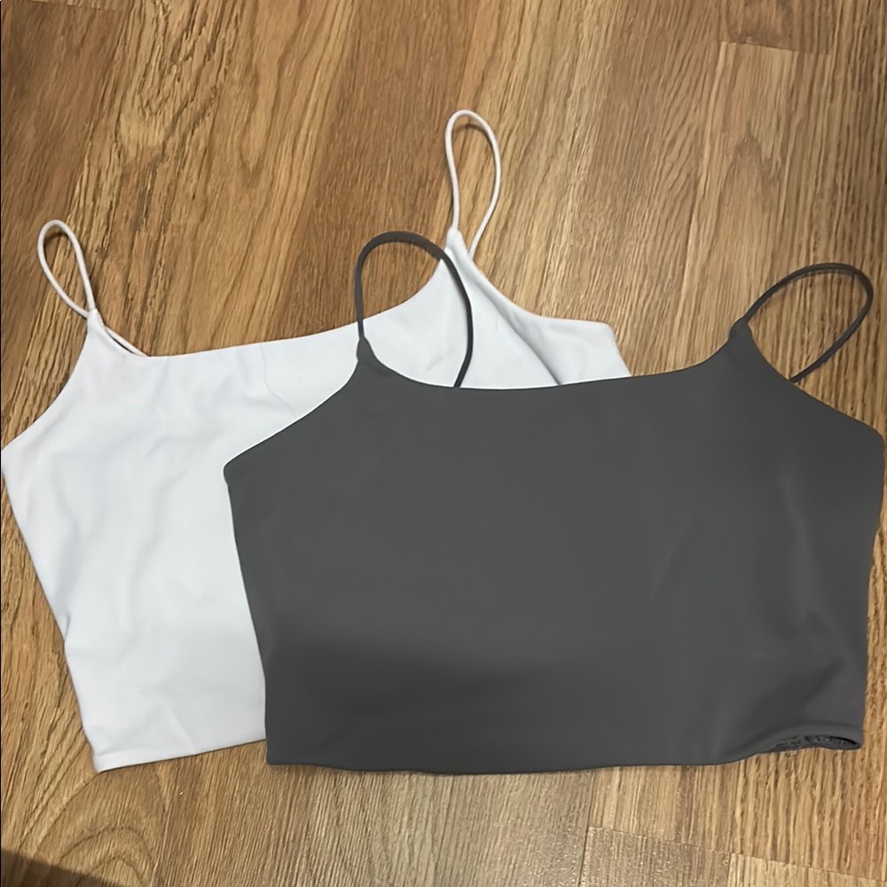 Women's White and Gray Spaghetti Strap Tops - GARAGE